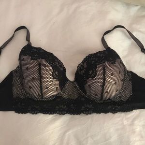 black lace over pale pink, long line bra size 32D